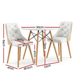 Charleston 3 Piece Round Dining Set, White Leather