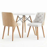 Charleston 3 Piece Round Dining Set, White Leather