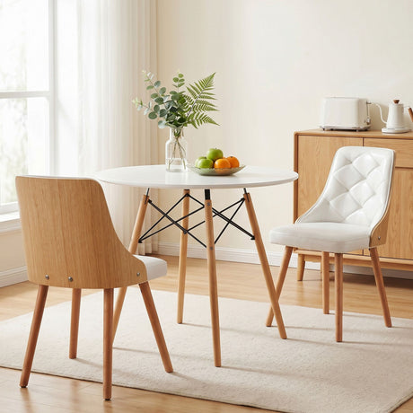 Charleston 3 Piece Round Dining Set, White Leather