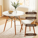 Charleston 3 Piece Round Dining Set, White Leather