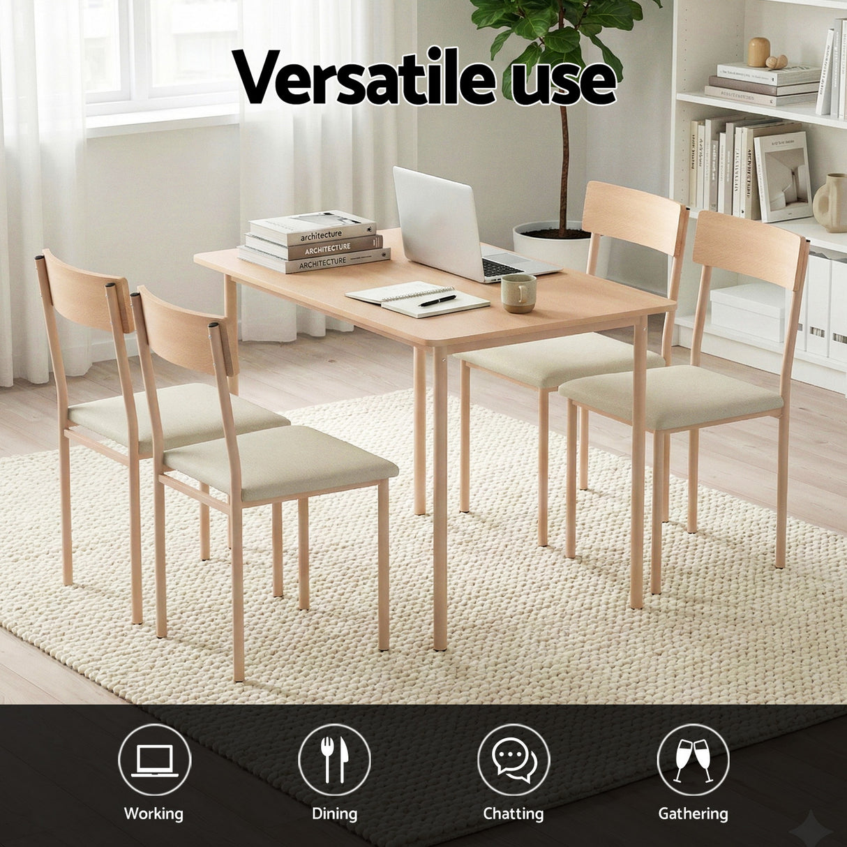 Summertown 5 Piece Dining Set, Natural and Beige