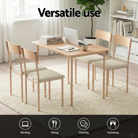 Summertown 5 Piece Dining Set, Natural and Beige