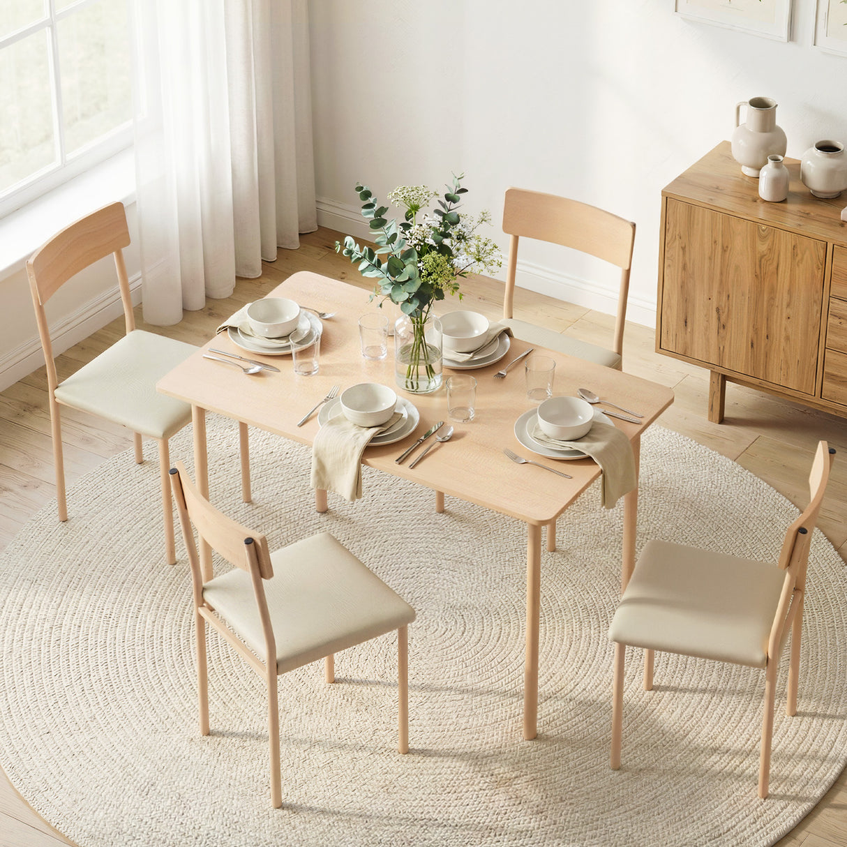Summertown 5 Piece Dining Set, Natural and Beige