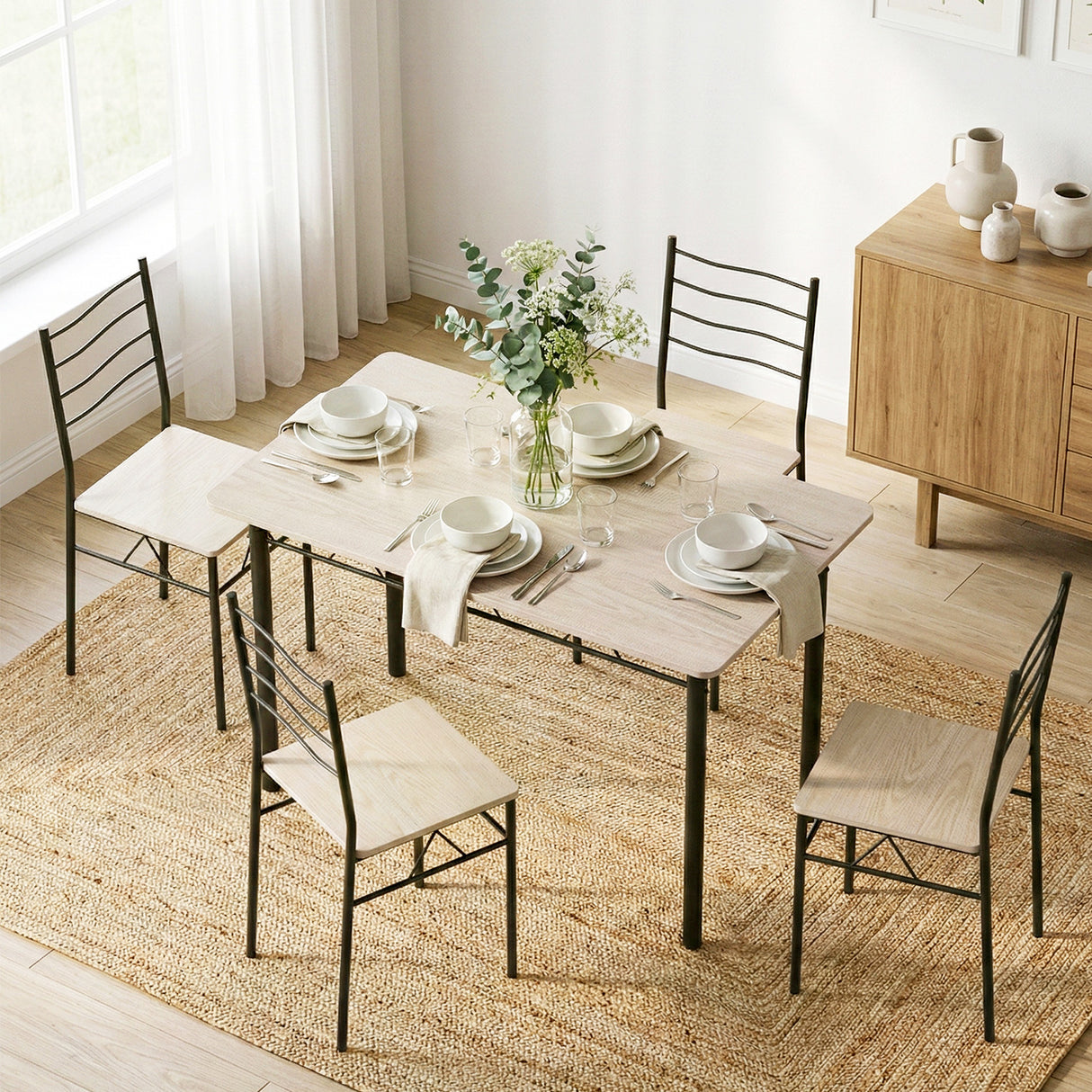 Summertown 5 Piece Dining Set, Oak and Black