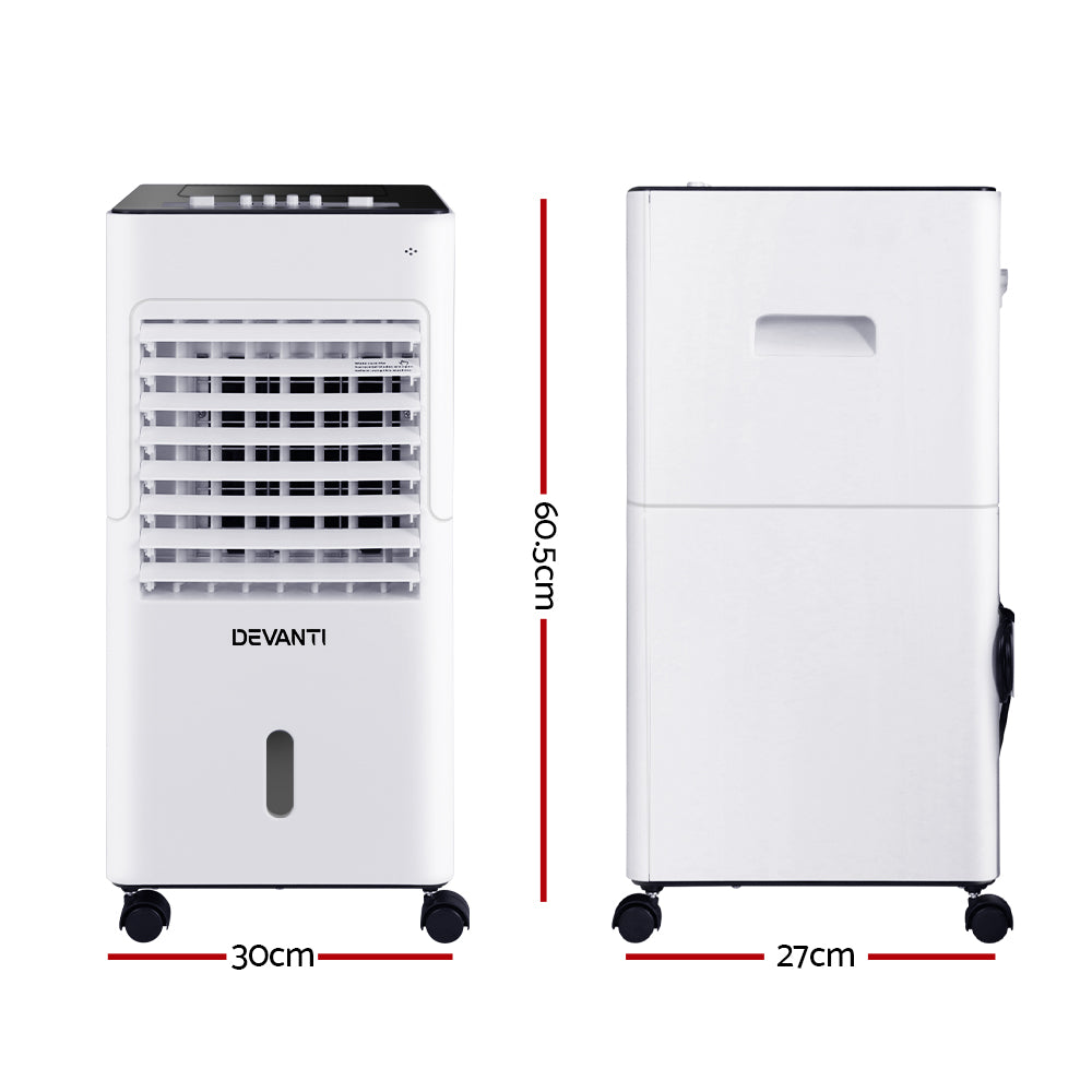 Angled view of the 6 L evaporative air cooler showing adjustable louvres