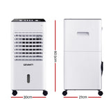 Angled view of the 6 L evaporative air cooler showing adjustable louvres