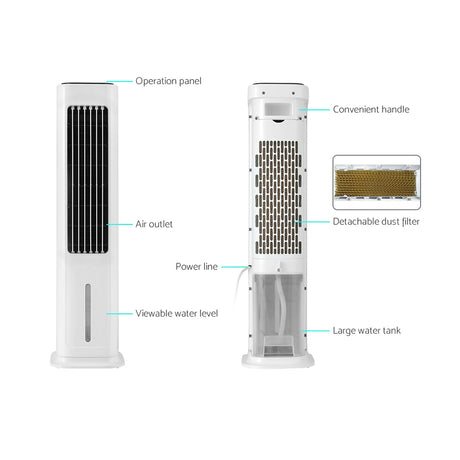 Detachable dust filter removed from the rear of the tower air cooler