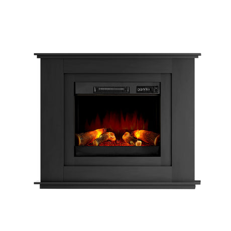 Freestanding black electric fireplace with 100 cm MDF mantel surround