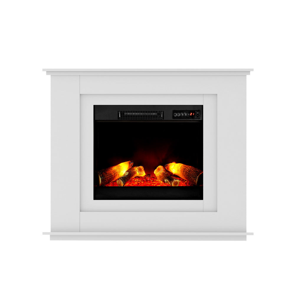Freestanding white electric fireplace with 100 cm MDF mantel surround