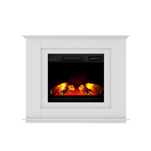 Freestanding white electric fireplace with 100 cm MDF mantel surround