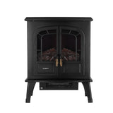 Close up of the 3D log flame effect and glowing ember bed inside the electric fireplace