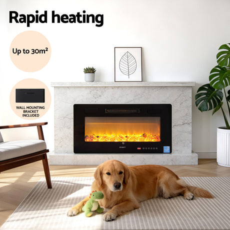 Side view showing the 10 cm slim depth of the fireplace insert