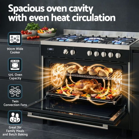 Control knobs and digital timer display on the freestanding cooker