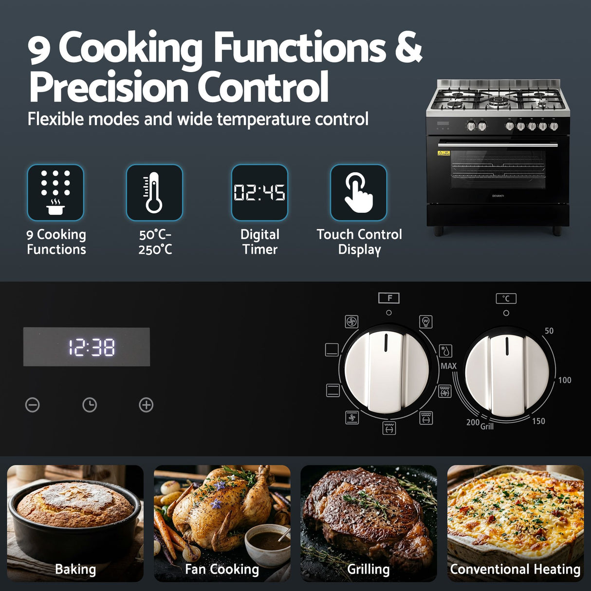 121 L electric oven cavity with shelf and baking tray