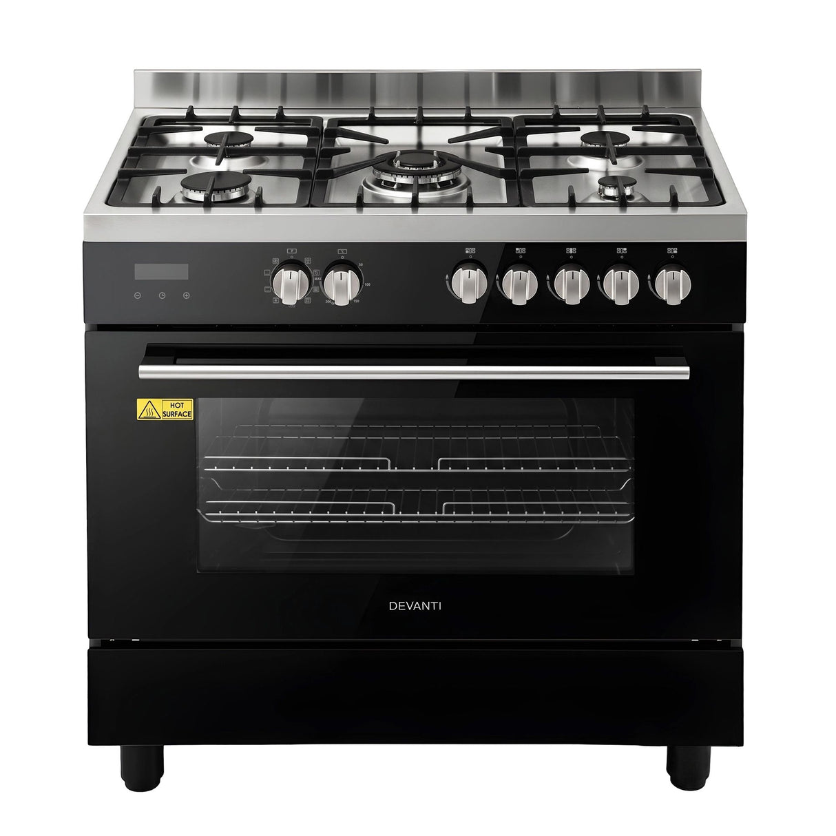 Dimension view of the 90 cm dual fuel freestanding cooker