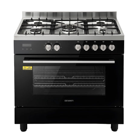 Dimension view of the 90 cm dual fuel freestanding cooker