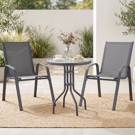 Outdoor Bistro Set 3 Piece Stackable Table And Chairs Grey