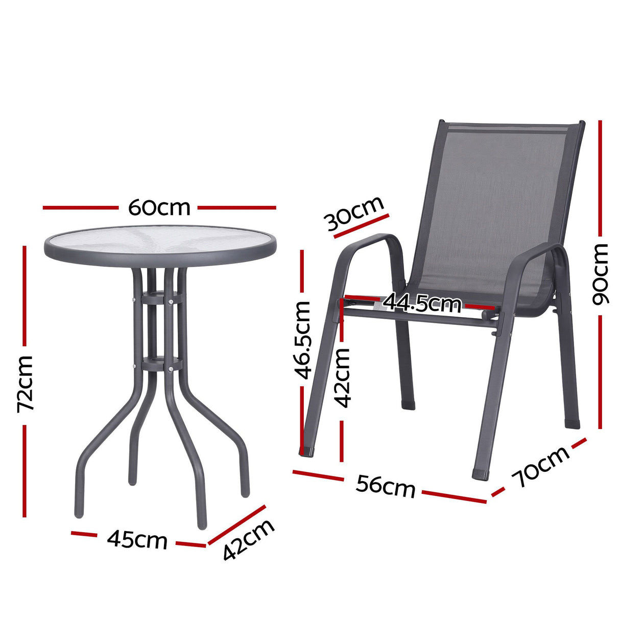 Outdoor Bistro Set 3 Piece Stackable Table And Chairs Grey