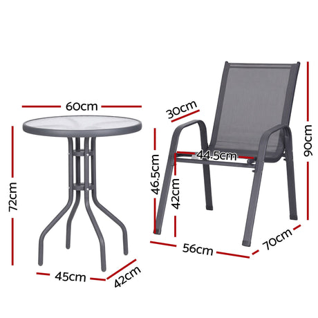 Outdoor Bistro Set 3 Piece Stackable Table And Chairs Grey