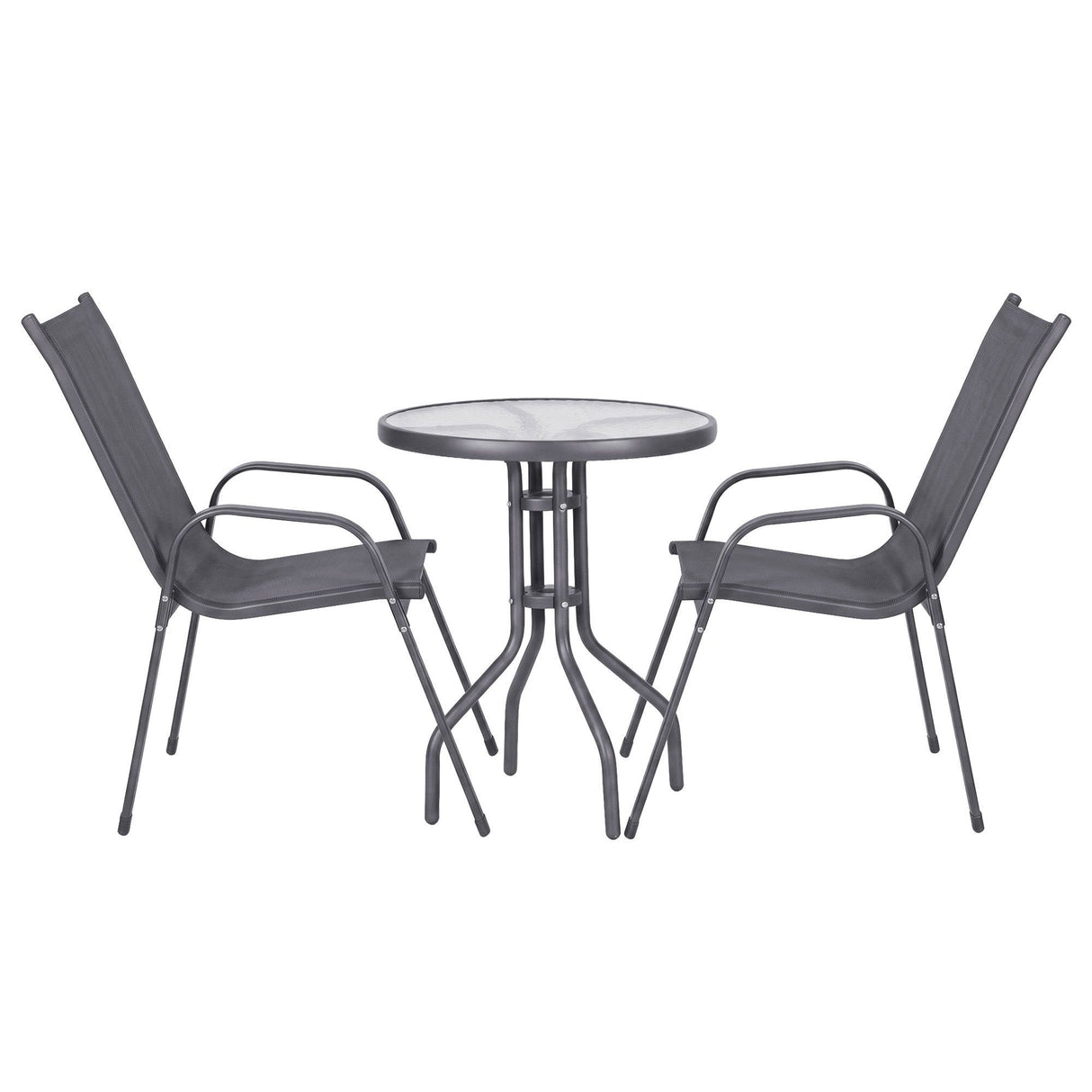 Outdoor Bistro Set 3 Piece Stackable Table And Chairs Grey