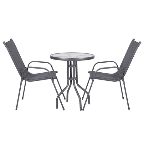Outdoor Bistro Set 3 Piece Stackable Table And Chairs Grey