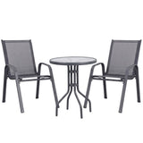 Outdoor Bistro Set 3 Piece Stackable Table And Chairs Grey