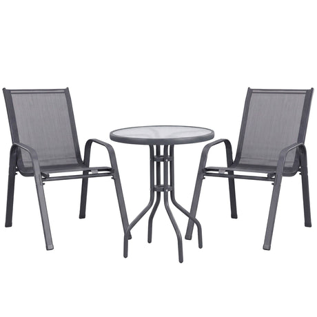 Outdoor Bistro Set 3 Piece Stackable Table And Chairs Grey