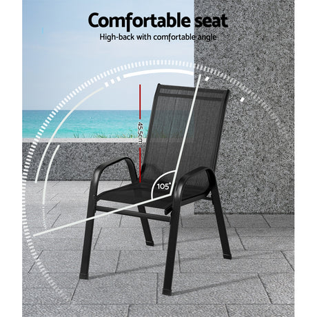 Stackable Outdoor Dining Chairs 6 Piece, Black