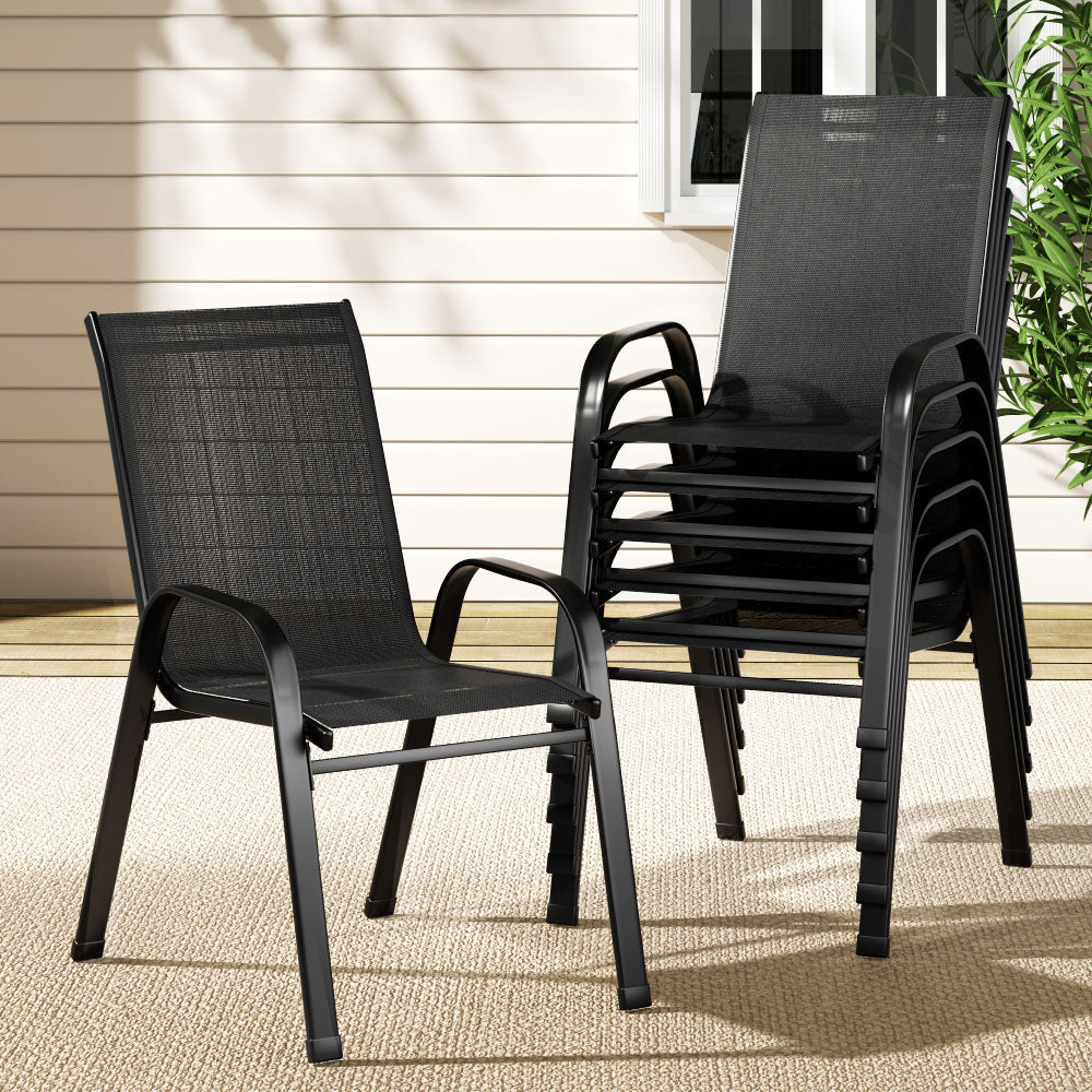 Stackable Outdoor Dining Chairs 6 Piece, Black
