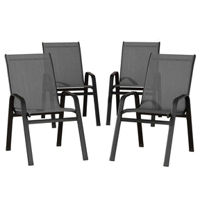 Berry grey textilene stackable outdoor chairs on a patio