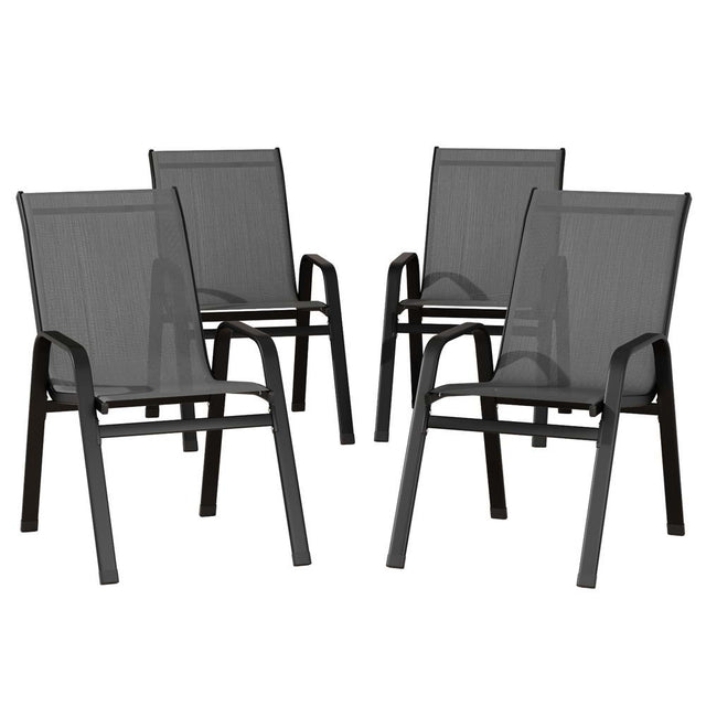 Berry grey textilene stackable outdoor chairs on a patio