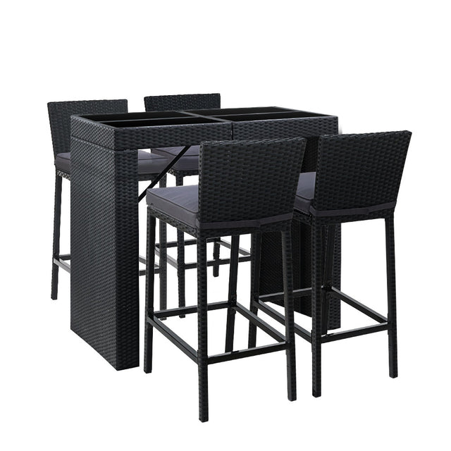 Gardeon 5 Piece Outdoor Bar Set Wicker Dining Table and Stools — Allure Home Collections