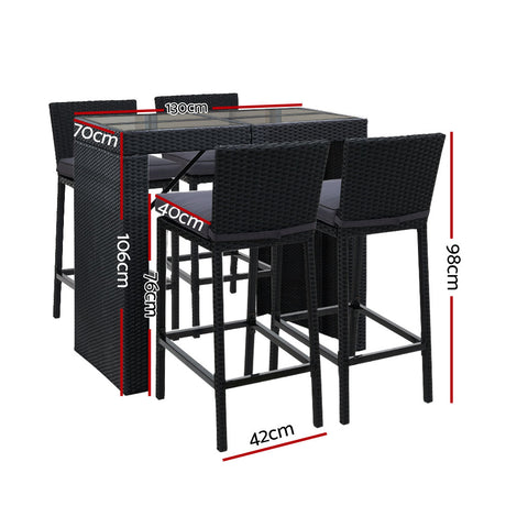Gardeon 5 Piece Outdoor Bar Set Wicker Dining Table and Stools — Allure Home Collections