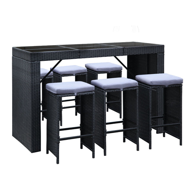 Gardeon 7 Piece Outdoor Bar Set Wicker Dining Table and Stools Black — Allure Home Collections