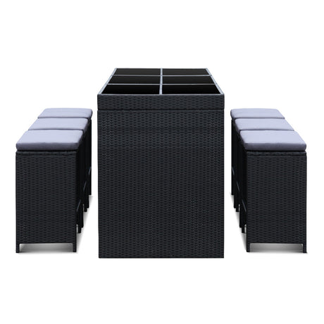 Gardeon 7 Piece Outdoor Bar Set Wicker Dining Table and Stools Black — Allure Home Collections