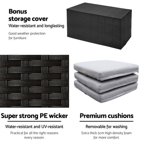 Gardeon 7 Piece Outdoor Bar Set Wicker Dining Table and Stools Black — Allure Home Collections