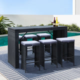 Gardeon 7 Piece Outdoor Bar Set Wicker Dining Table and Stools Black — Allure Home Collections