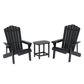 Broulee HDPE Adirondack chair set with two chairs and a slatted side table poolside