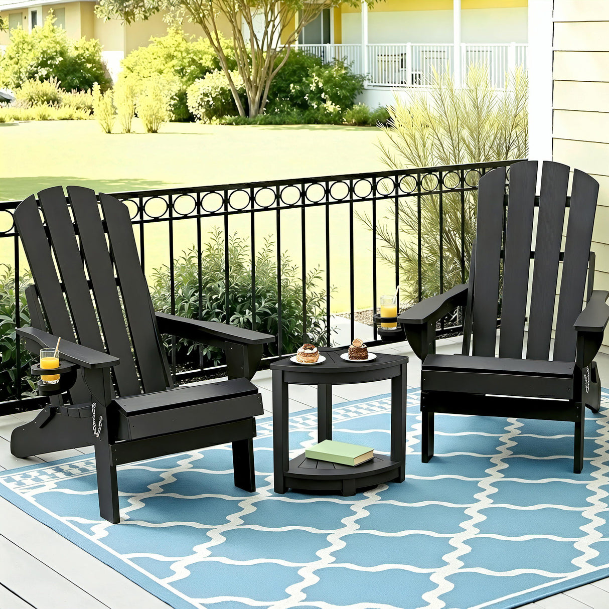 Shorncliffe 3 Piece Beach Table and Chairs Set, Black