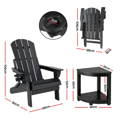 Shorncliffe 3 Piece Beach Table and Chairs Set, Black