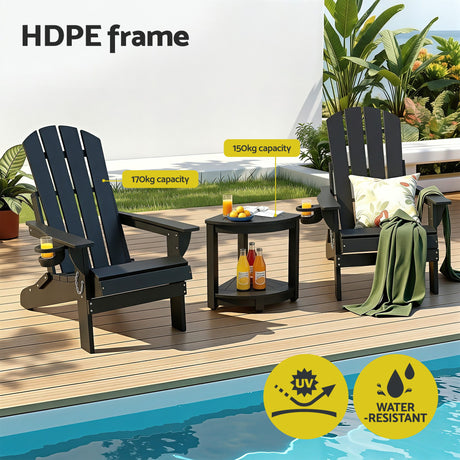 Shorncliffe 3 Piece Beach Table and Chairs Set, Black