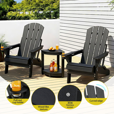 Shorncliffe 3 Piece Beach Table and Chairs Set, Black