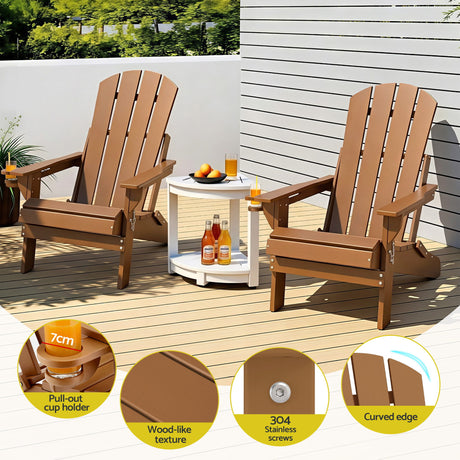 Shorncliffe 3 Piece Beach Table and Chairs Set, Brown