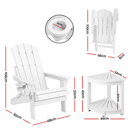 Shorncliffe 3 Piece Beach Table and Chairs Set, White