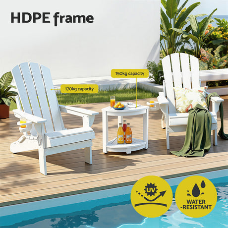 Shorncliffe 3 Piece Beach Table and Chairs Set, White