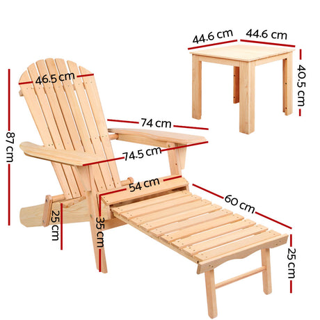 Airlie 3 Piece Beach Chair Set, Natural Timber