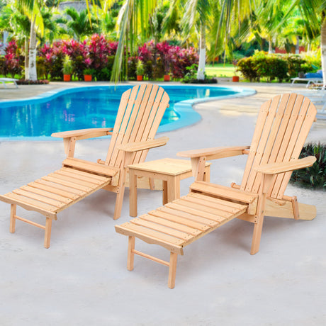 Airlie 3 Piece Beach Chair Set, Natural Timber