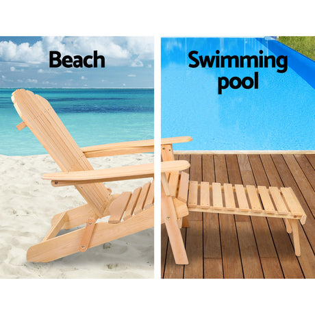 Airlie 3 Piece Beach Chair Set, Natural Timber