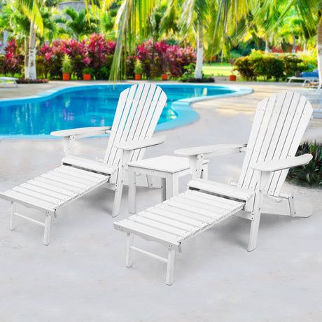 Airlie 3 Piece Beach Chair Set, White Timber