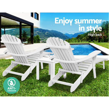 Airlie 3 Piece Beach Chair Set, White Timber
